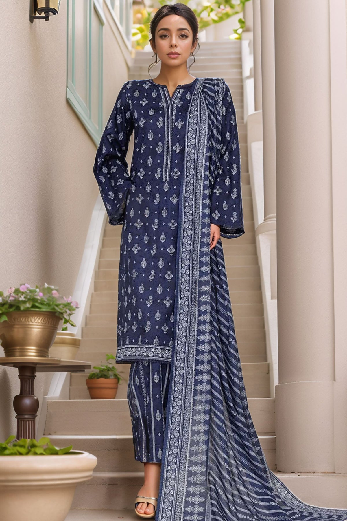 Bin Saeed Stitched 3 Piece Printed Cotton Vol-01 Collection'2025-WC-2374-Blue