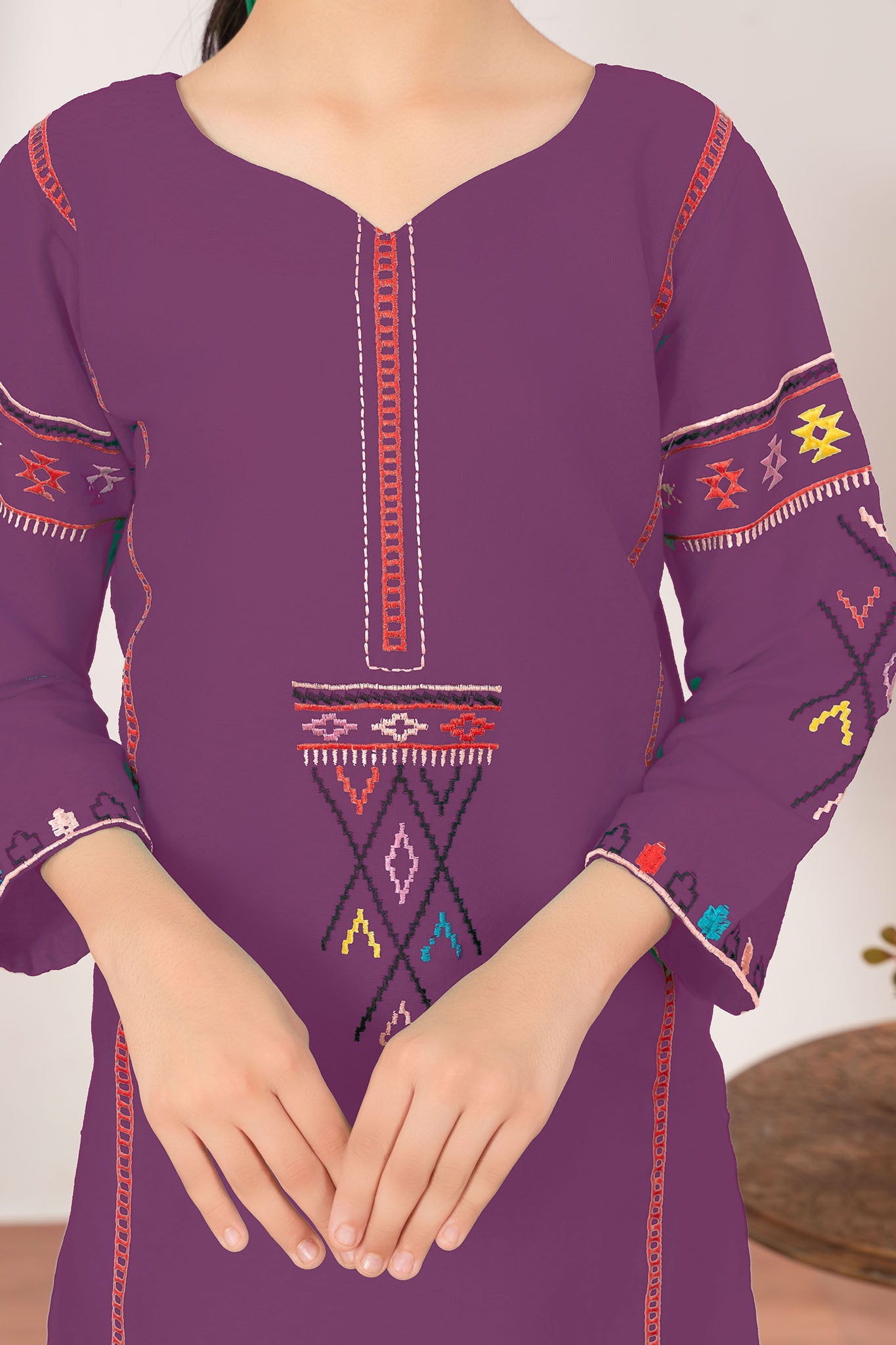 Abeera Stitched 2 Piece Emb Cotton Kids Collection'2025-AK-02-Purple