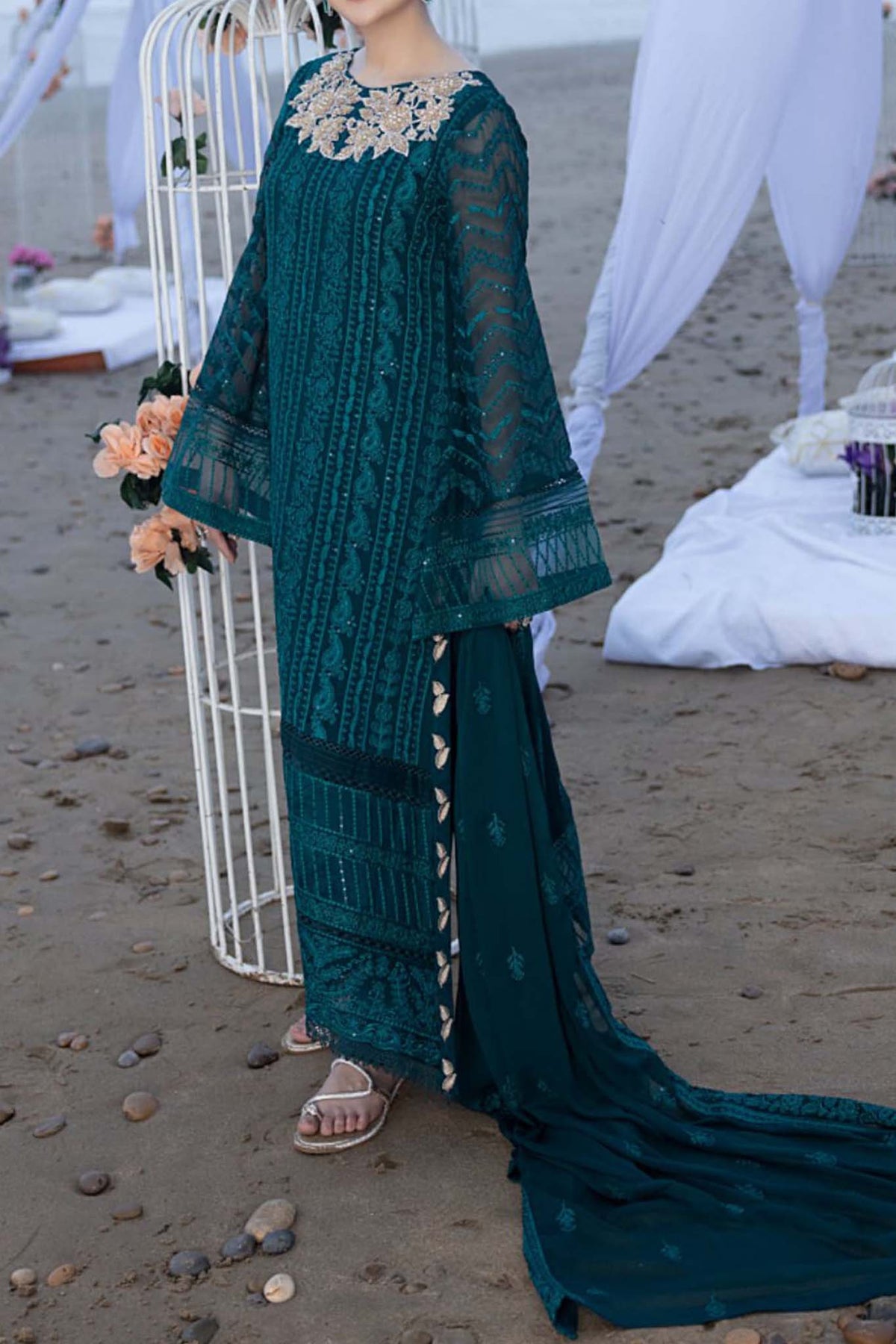 Azure Hand Embellished Unstitched 3 Piece Luxe Eid Collection'2023-AS-110