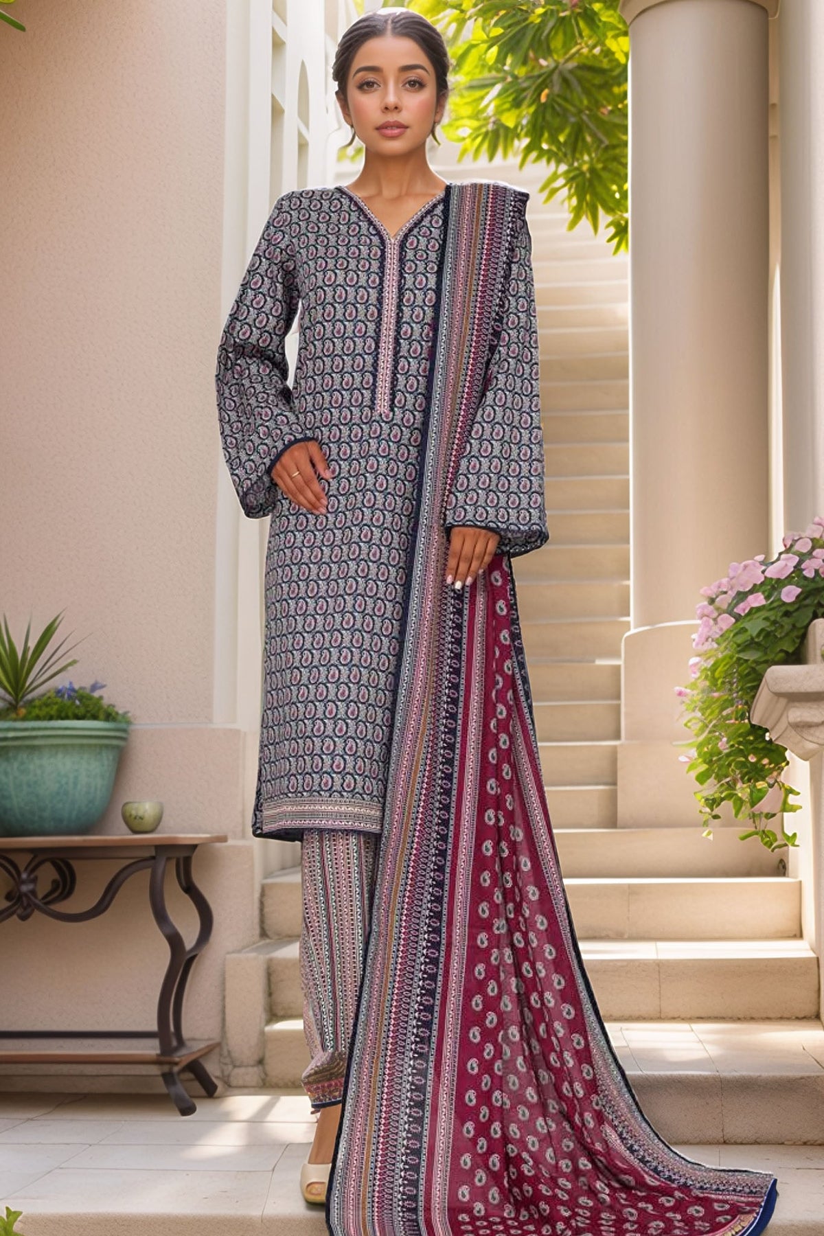 Bin Saeed Stitched 3 Piece Printed Cotton Vol-01 Collection'2025-WC-2367-Blue