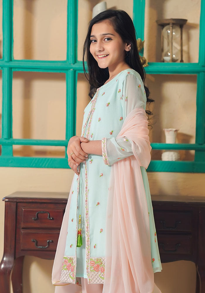 Ochre Clothing Chiffon Embroidered 3 Pc Suit