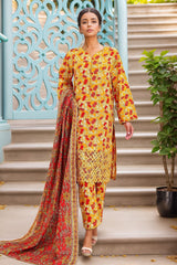 Bin Saeed Stitched 3 Piece Chikankari Emb Khaddar Collection'2024-WK-1103-Yellow