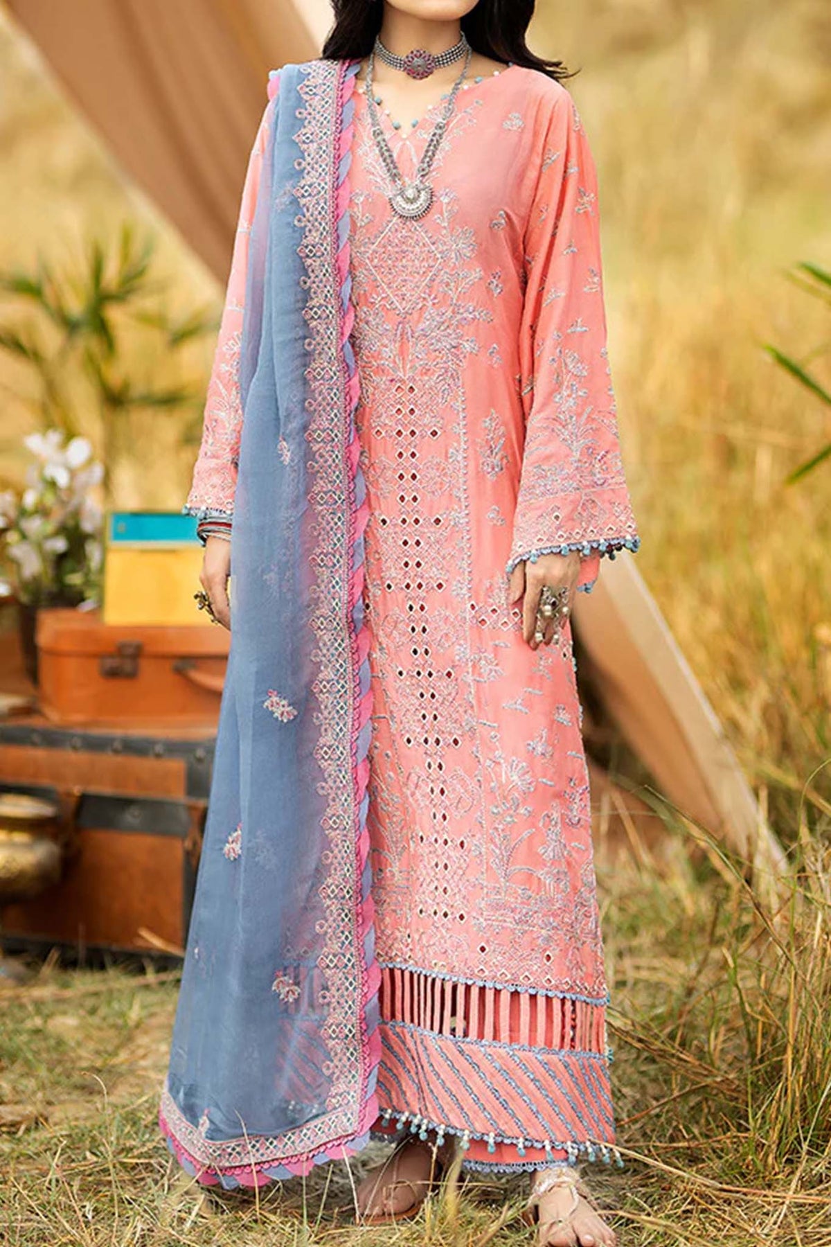 Adan's Libas Unstitched 3 Piece Lawnkari Collection'2023-L-6003