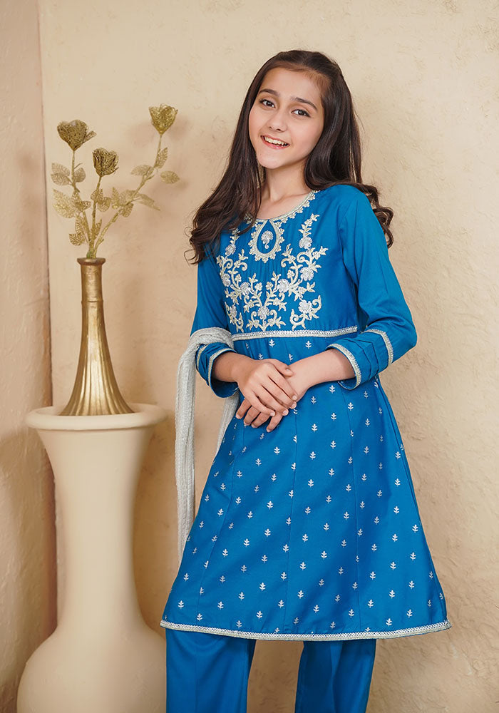 Ochre Clothing Cotton Embroidered 3 Pc Suit