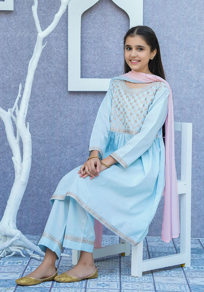 Ochre Clothing Cotton Embroidered 3 Pc Suit