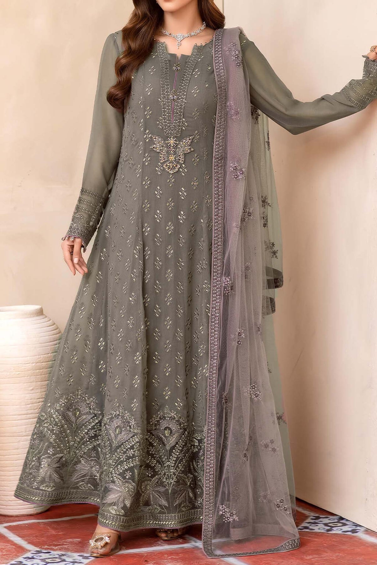 Elnaz by Flossie Unstitched 3 Piece Chiffon Vol-01 Collection'2023-E-106