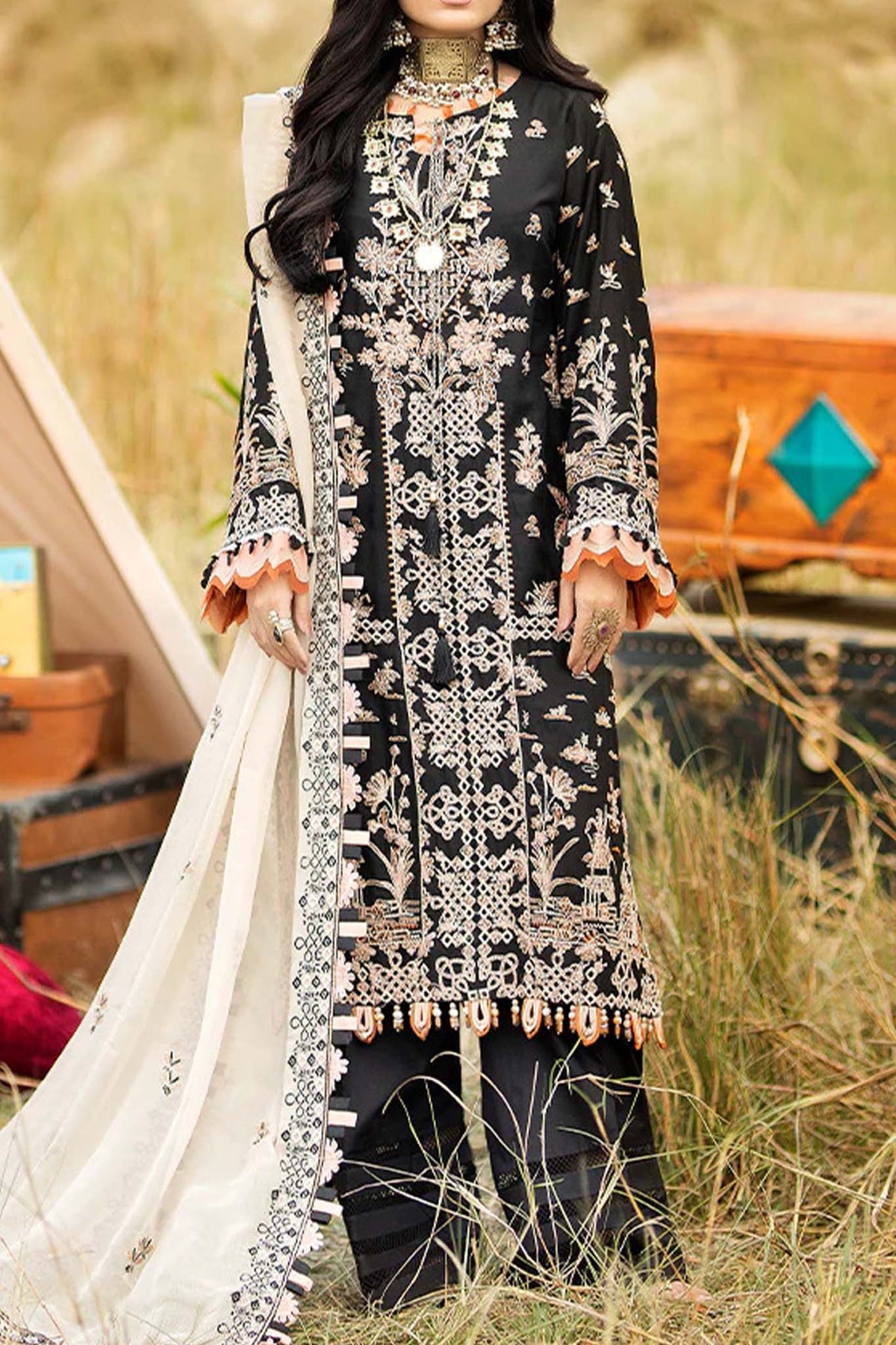 Adan's Libas Unstitched 3 Piece Lawnkari Collection'2023-L-6004