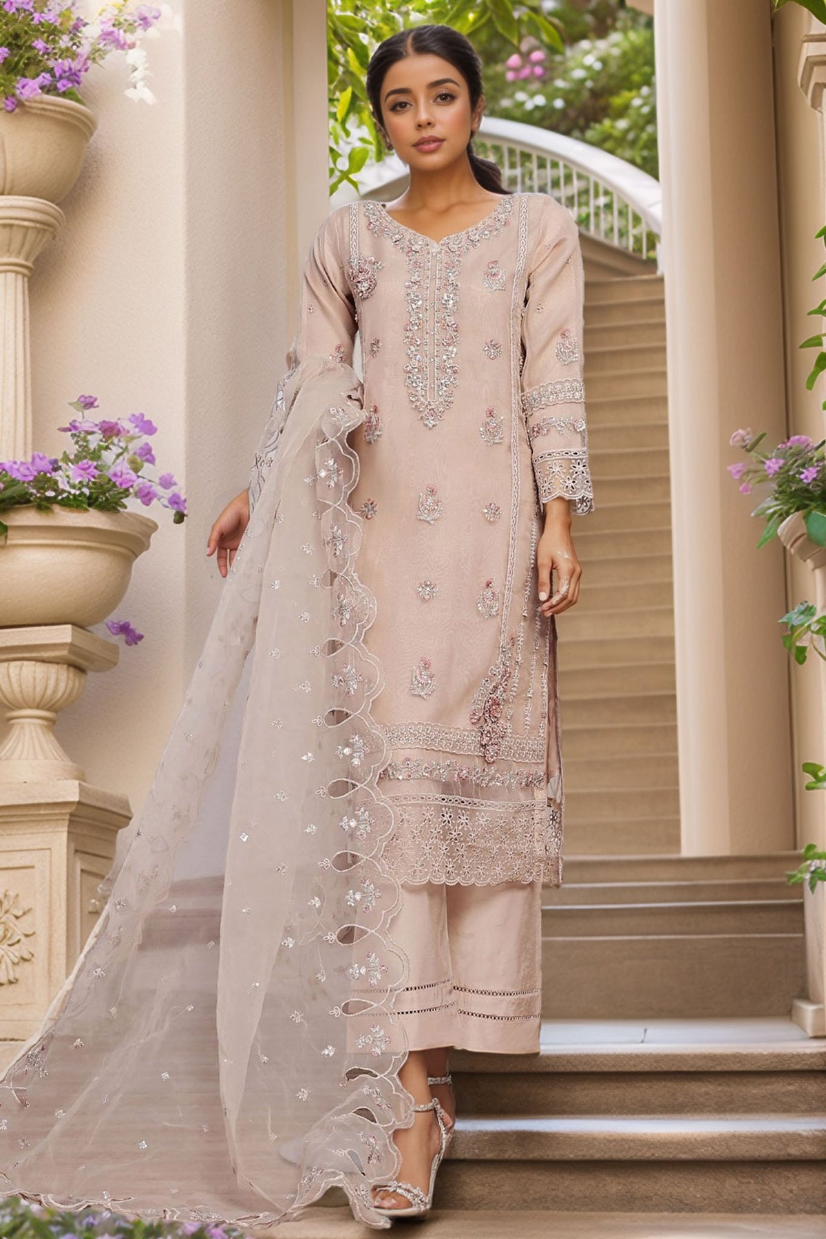 Mahpara By Sada Bahar Stitched 3 Piece Festive Formals Vol-07 Collection'2024-3D-3-Khaki
