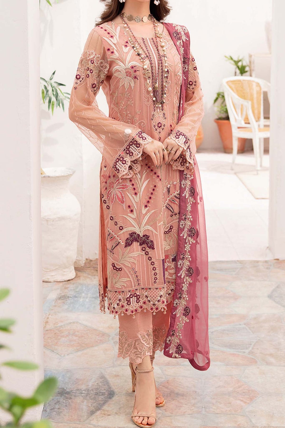 Chevron by Ramsha Unstitched 3 Piece Chiffon Vol-07 Collection'2023-A-702