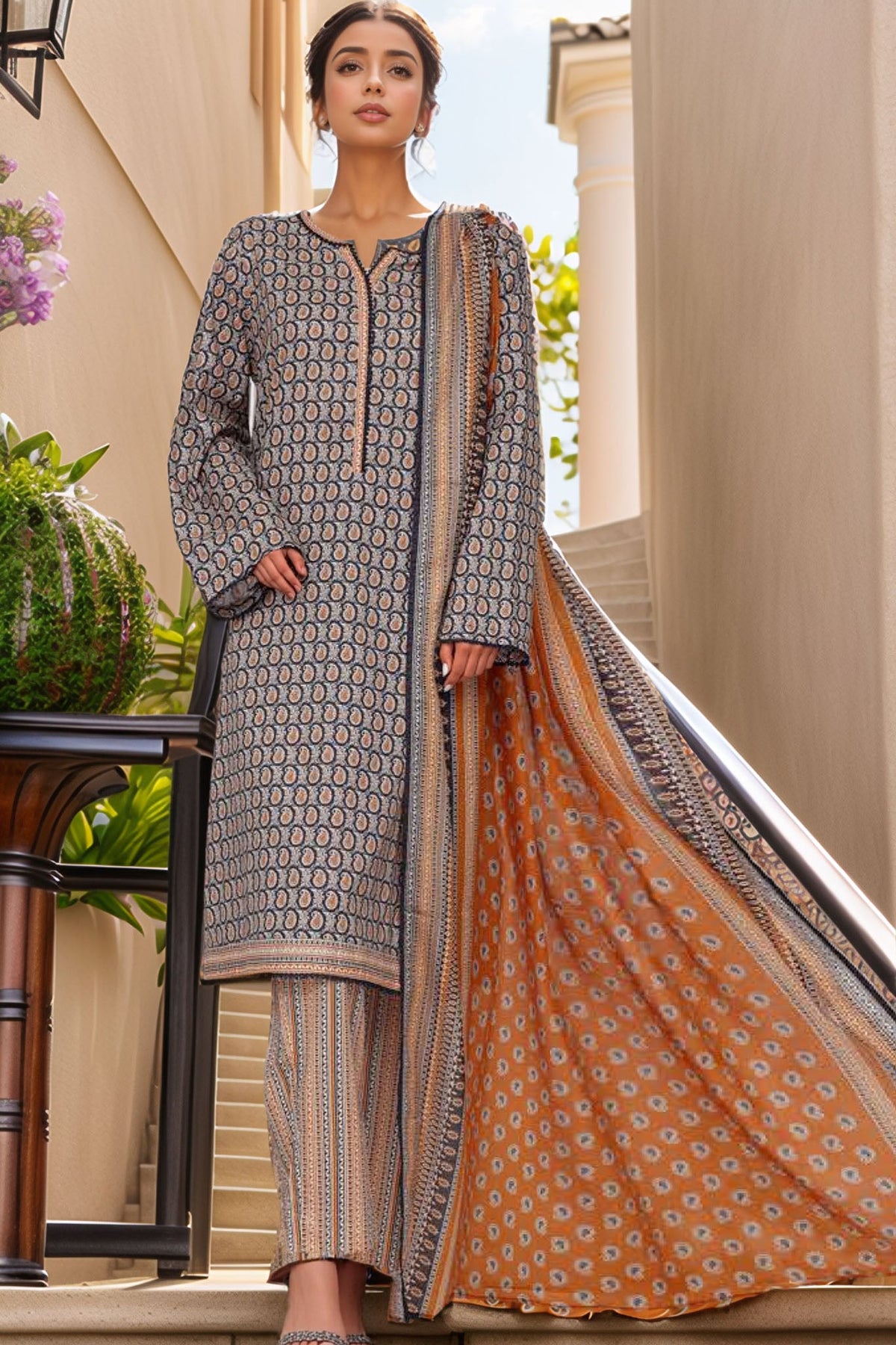 Bin Saeed Stitched 3 Piece Printed Cotton Vol-01 Collection'2025-WC-2370-Navy Blue