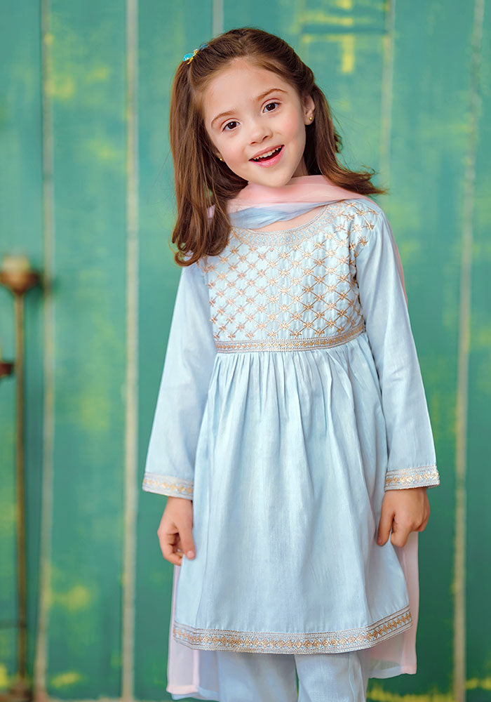 Ochre Clothing Cotton Embroidered 3 Pc Suit