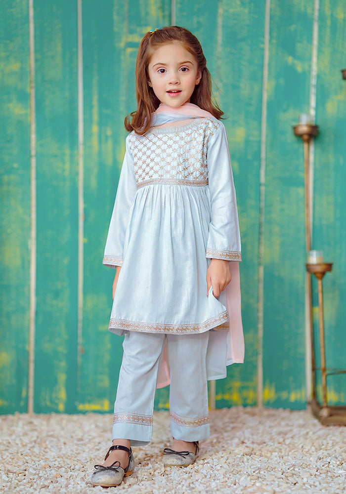 Ochre Clothing Cotton Embroidered 3 Pc Suit