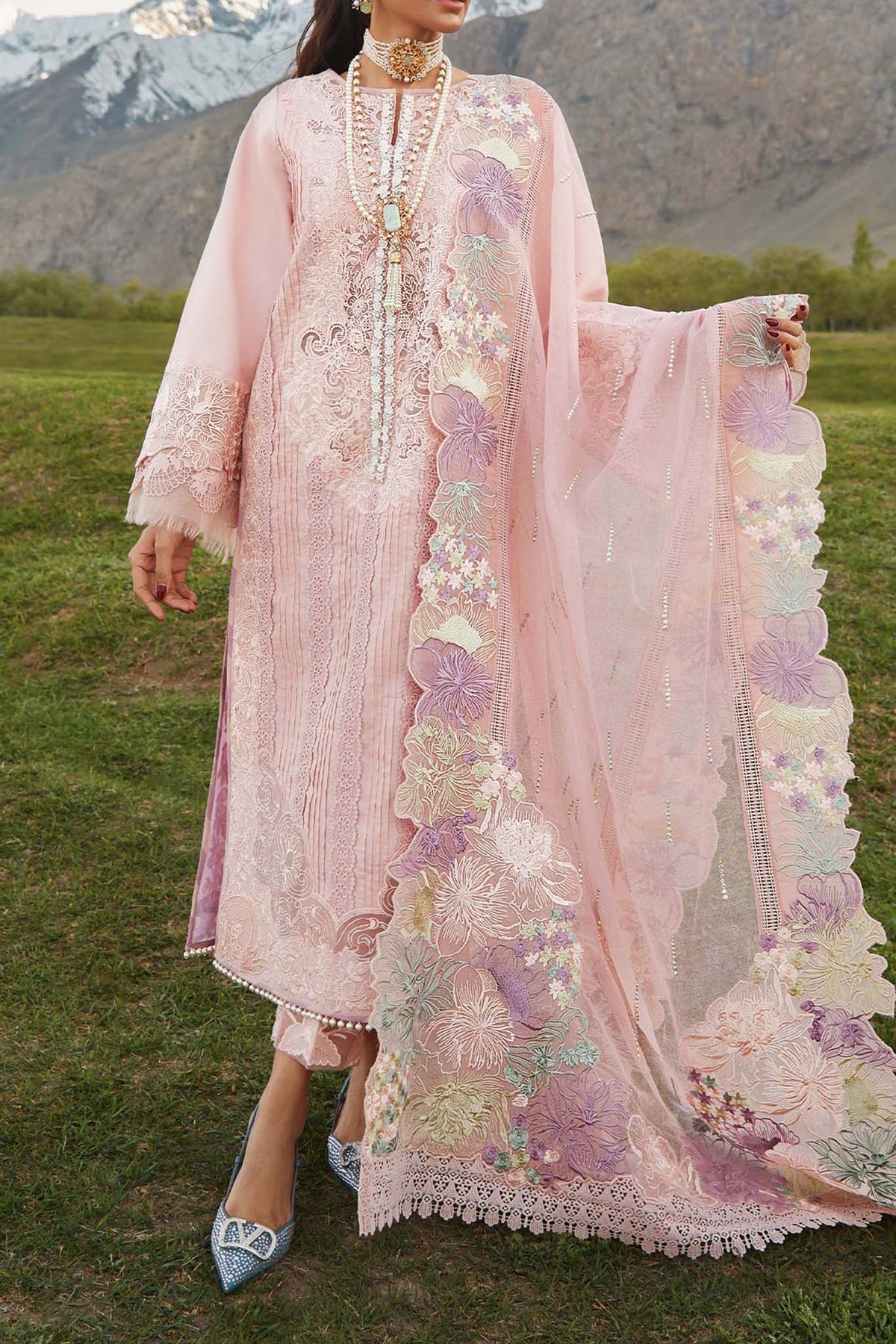 Crimson Unstitched 3 Piece Luxury Lawn Collection'2023-D-04-B-Pleated Perfection