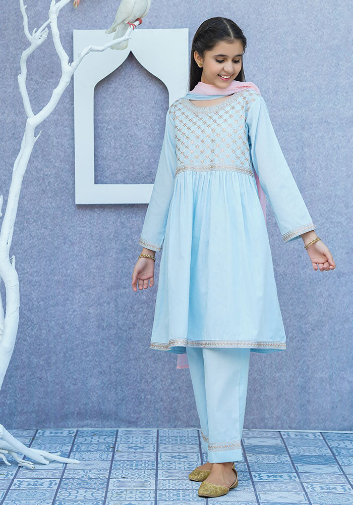 Ochre Clothing Cotton Embroidered 3 Pc Suit