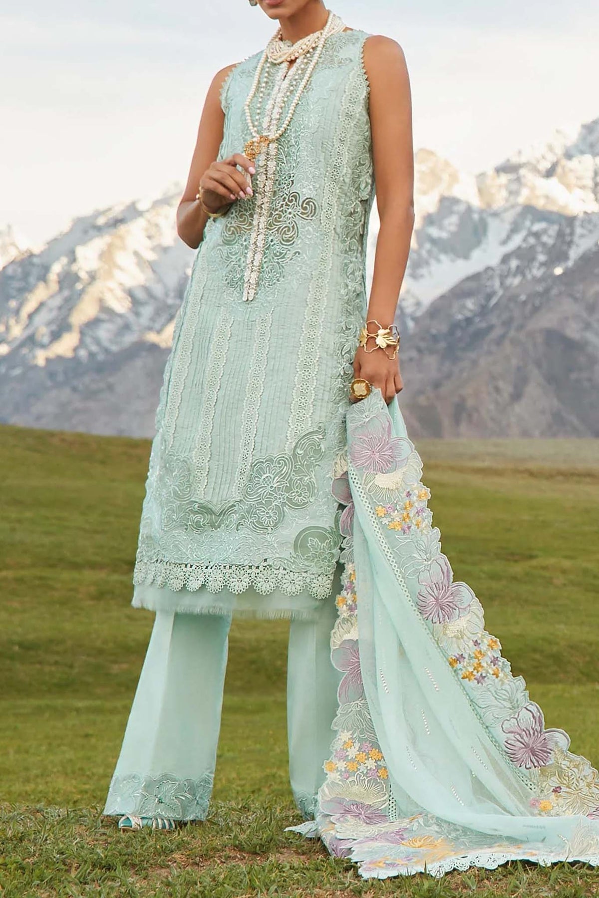 Crimson Unstitched 3 Piece Luxury Lawn Collection'2023-D-04-A-Pleated Perfection