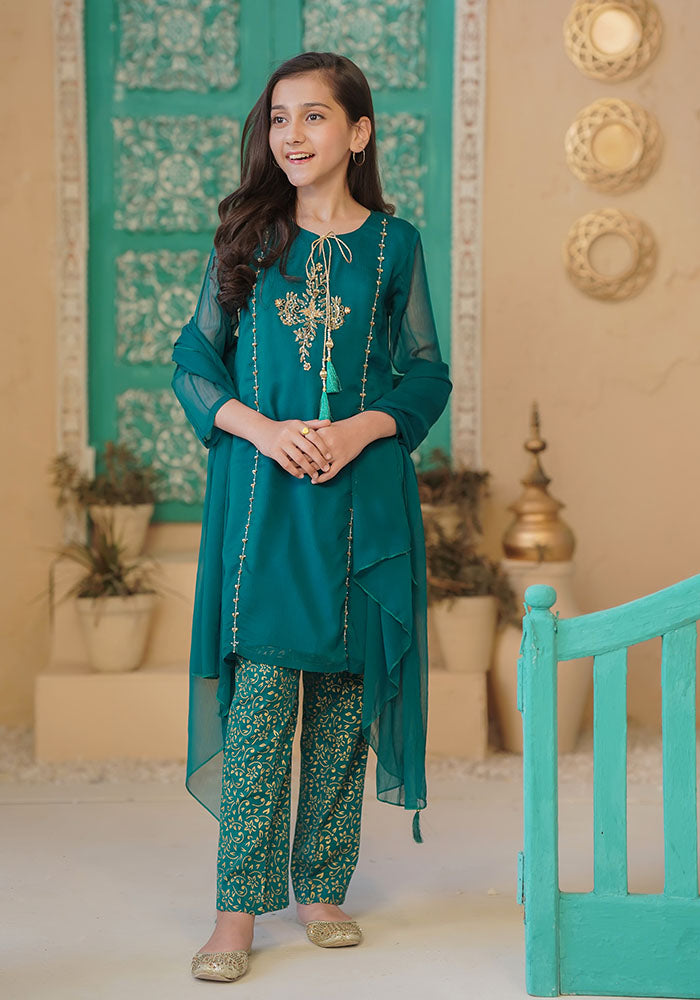 Ochre Clothing Chiffon Hand Work 3 Pc Suit