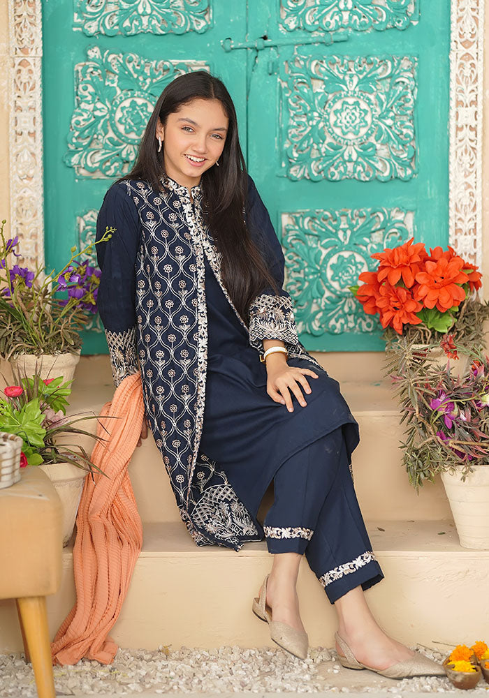 Ochre Clothing Cotton Embroidered 3 Pc Suit