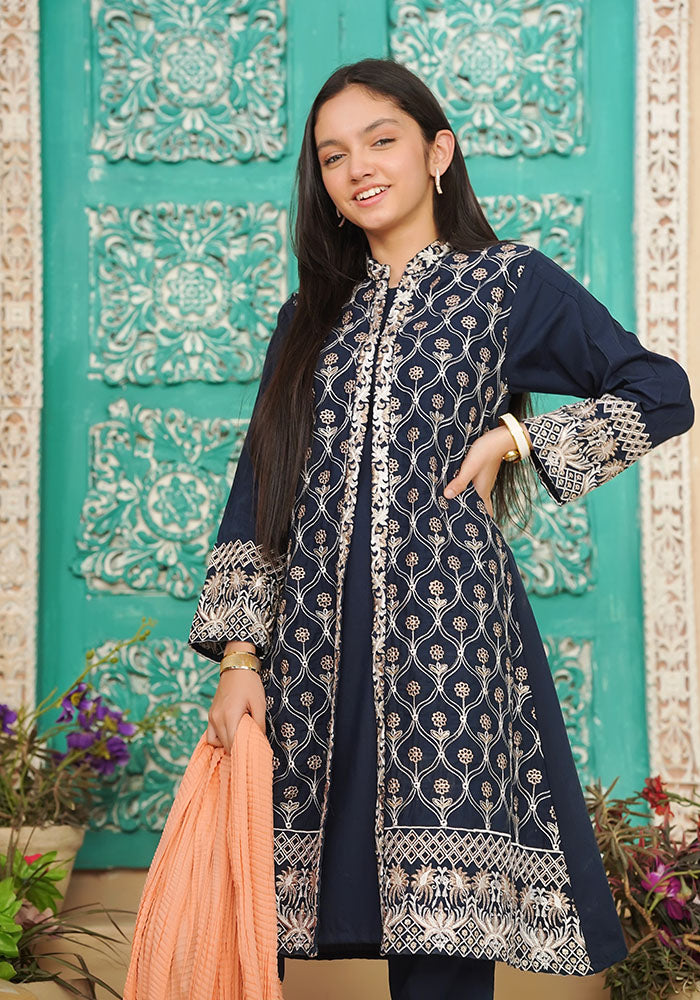 Ochre Clothing Cotton Embroidered 3 Pc Suit