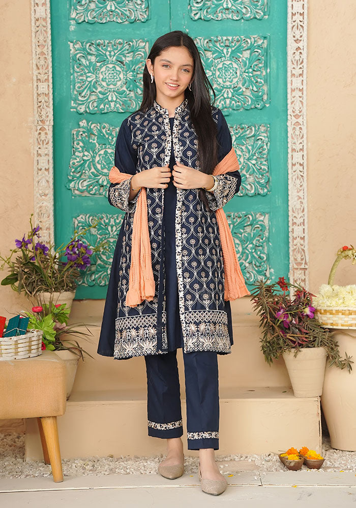 Ochre Clothing Cotton Embroidered 3 Pc Suit