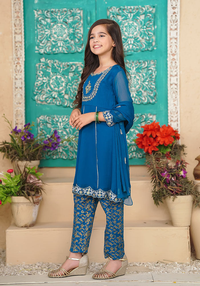 Ochre Clothing Chiffon Hand Work 3 Pc Suit