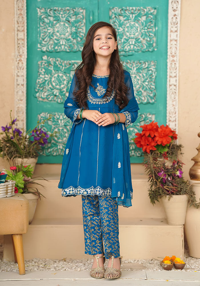 Ochre Clothing Chiffon Hand Work 3 Pc Suit
