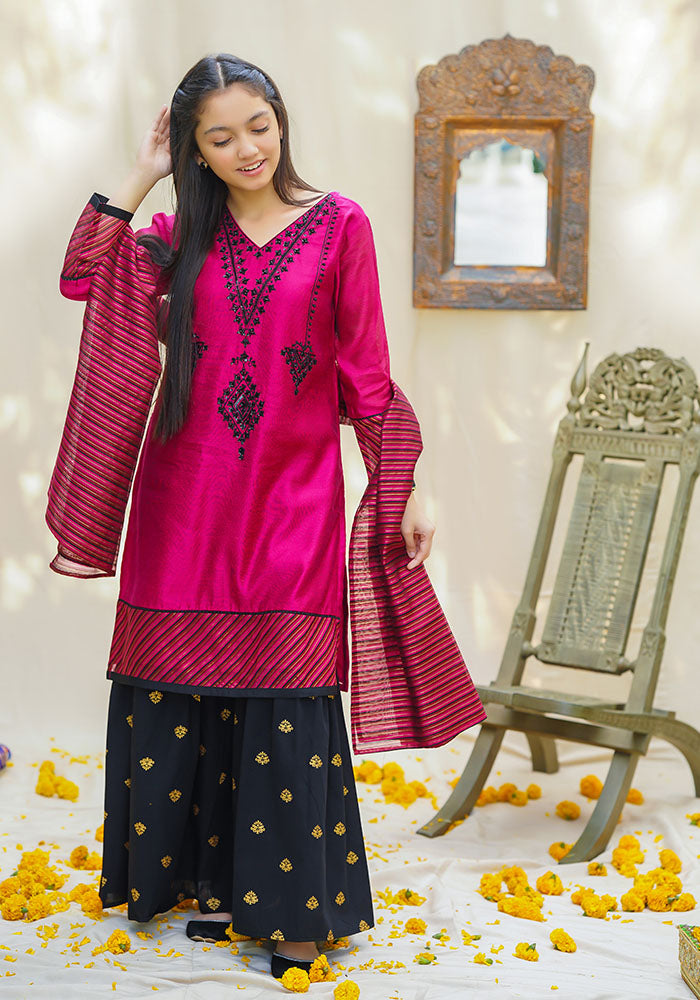Ochre Clothing Cotton Net Hand Work 3 Pc Suit