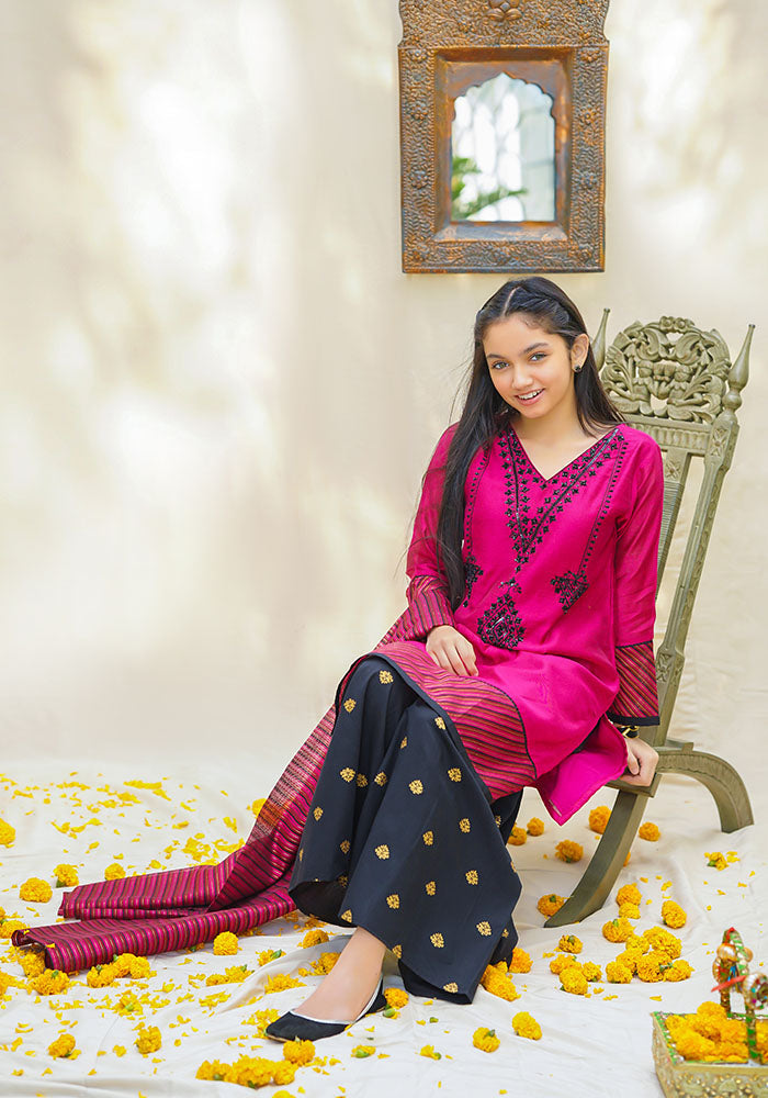 Ochre Clothing Cotton Net Hand Work 3 Pc Suit