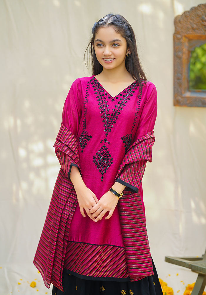 Ochre Clothing Cotton Net Hand Work 3 Pc Suit