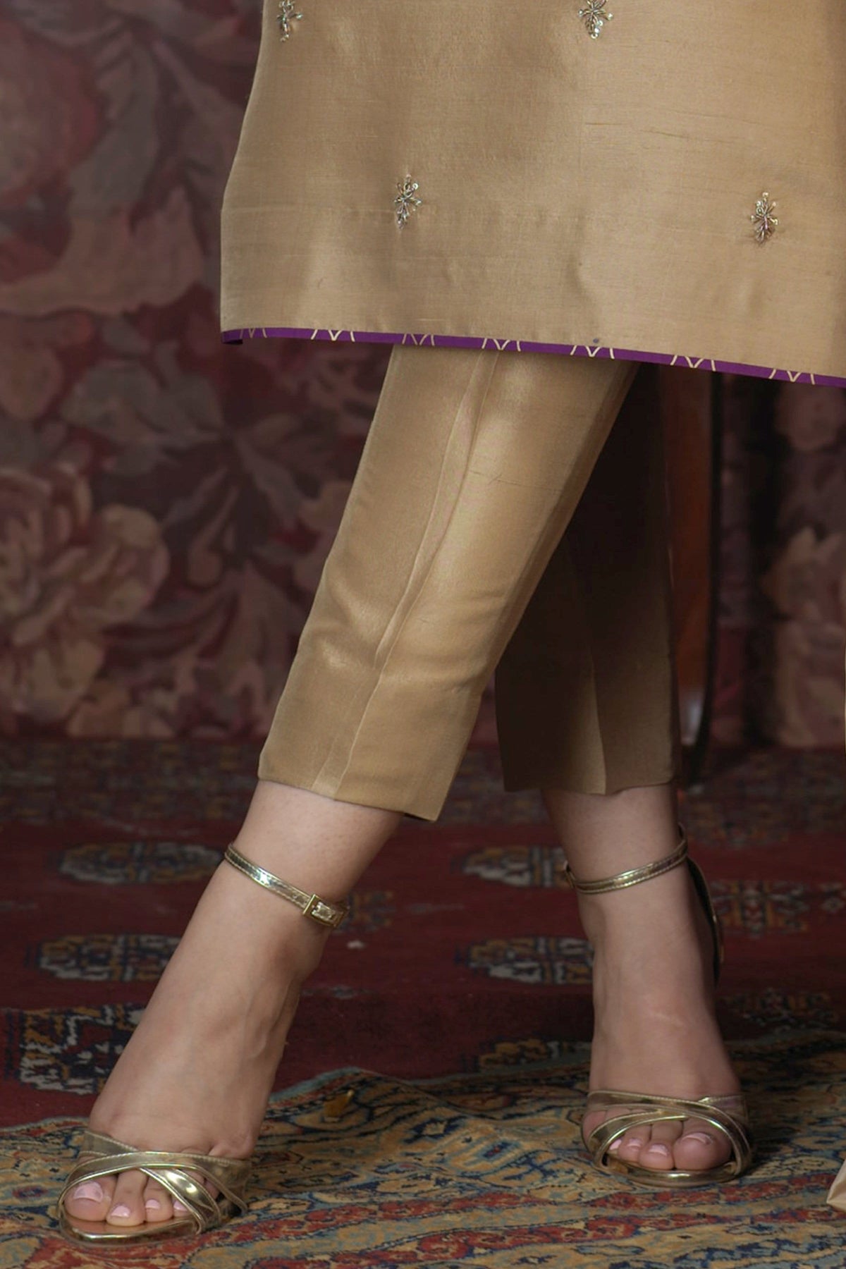 Arzish By Zaaviay Stitched Zaina Gold Straight Pants