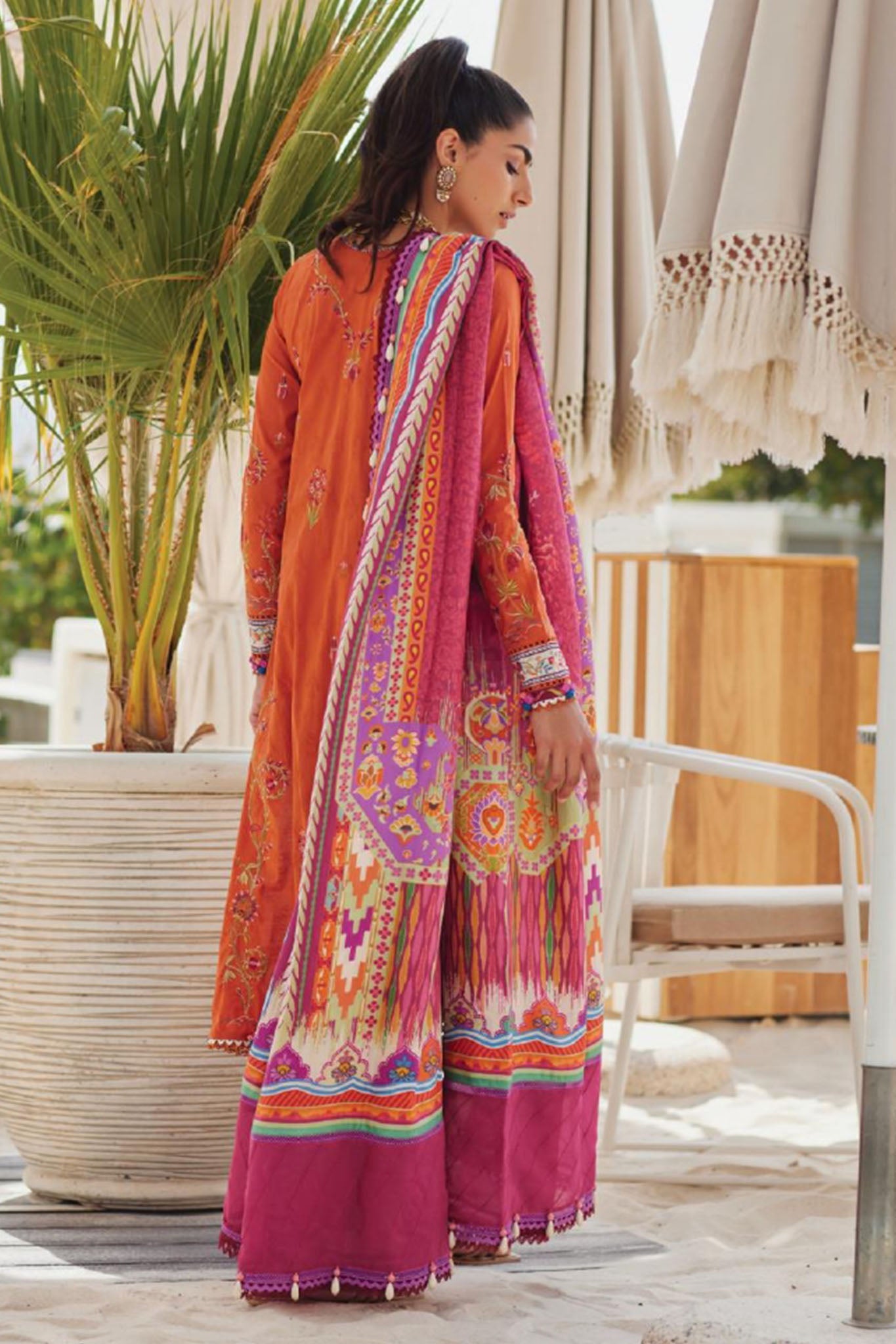 Wes By Farah Talib Aziz Unstitched 3 Piece Luxury Summer Collection-01-Rita Rust