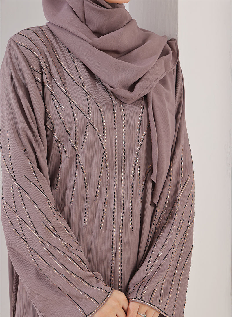 Hijab Ul Hareem Stone Work Zoom Light Lavender Abaya - 0116-C-1023