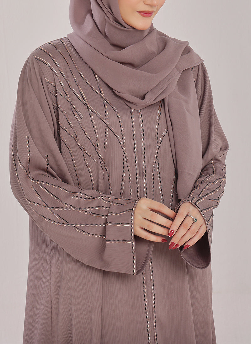 Hijab Ul Hareem Stone Work Zoom Light Lavender Abaya - 0116-C-1023