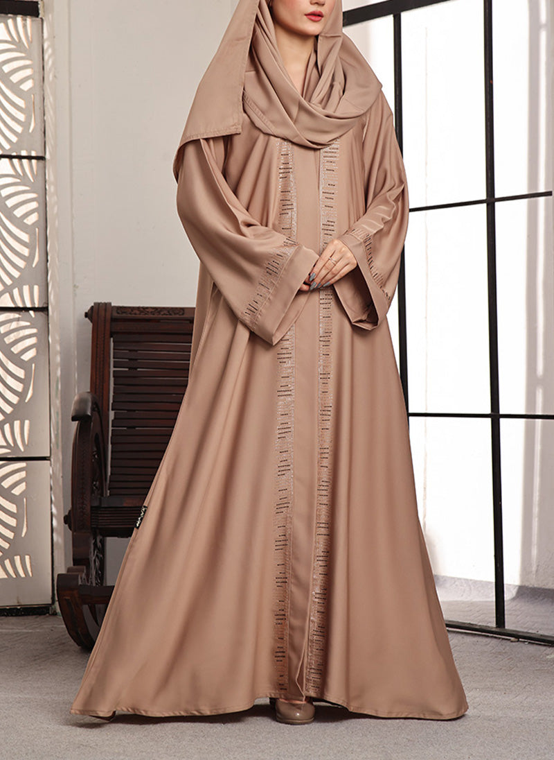 Hijab Ul Hareem Stone Work Front Open Abaya Beige Petal 0116-C-740