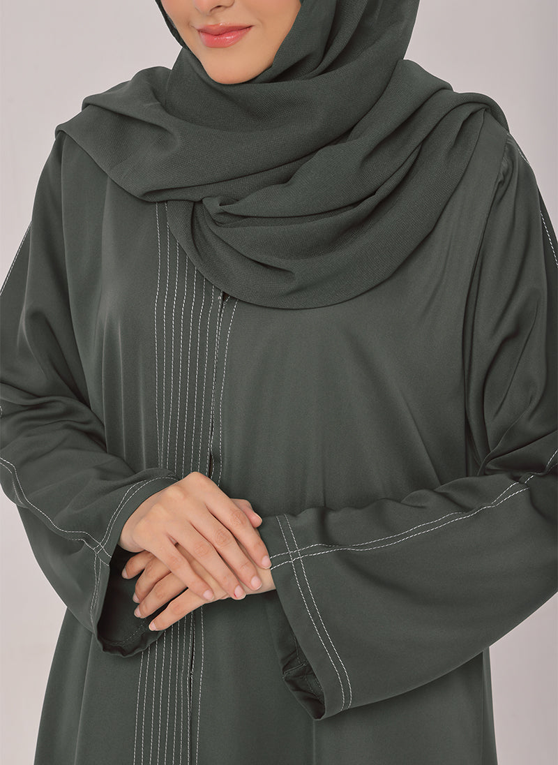 Hijab Ul Hareem Stone Grey Thread Work Nida Abaya - 0116-R-1006