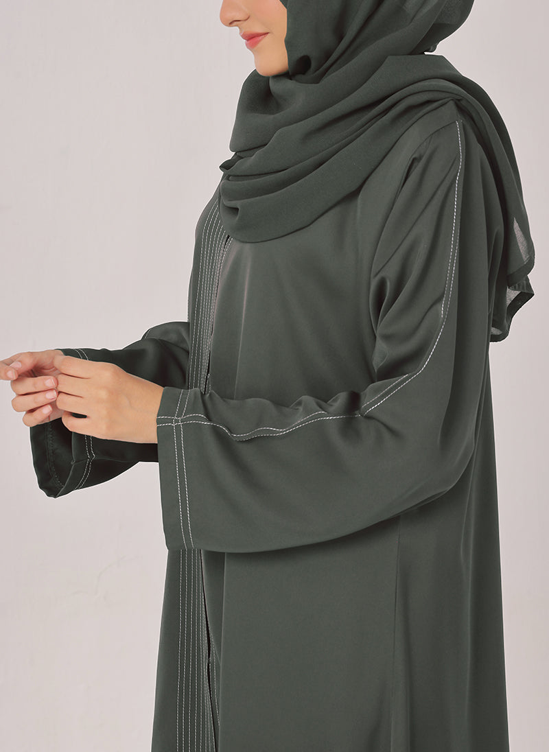 Hijab Ul Hareem Stone Grey Thread Work Nida Abaya - 0116-R-1006