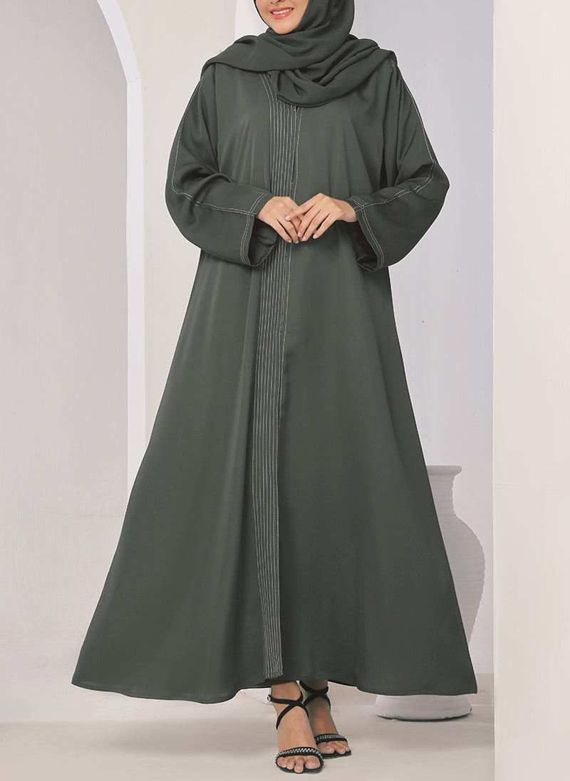 Hijab Ul Hareem Stone Grey Thread Work Nida Abaya - 0116-R-1006