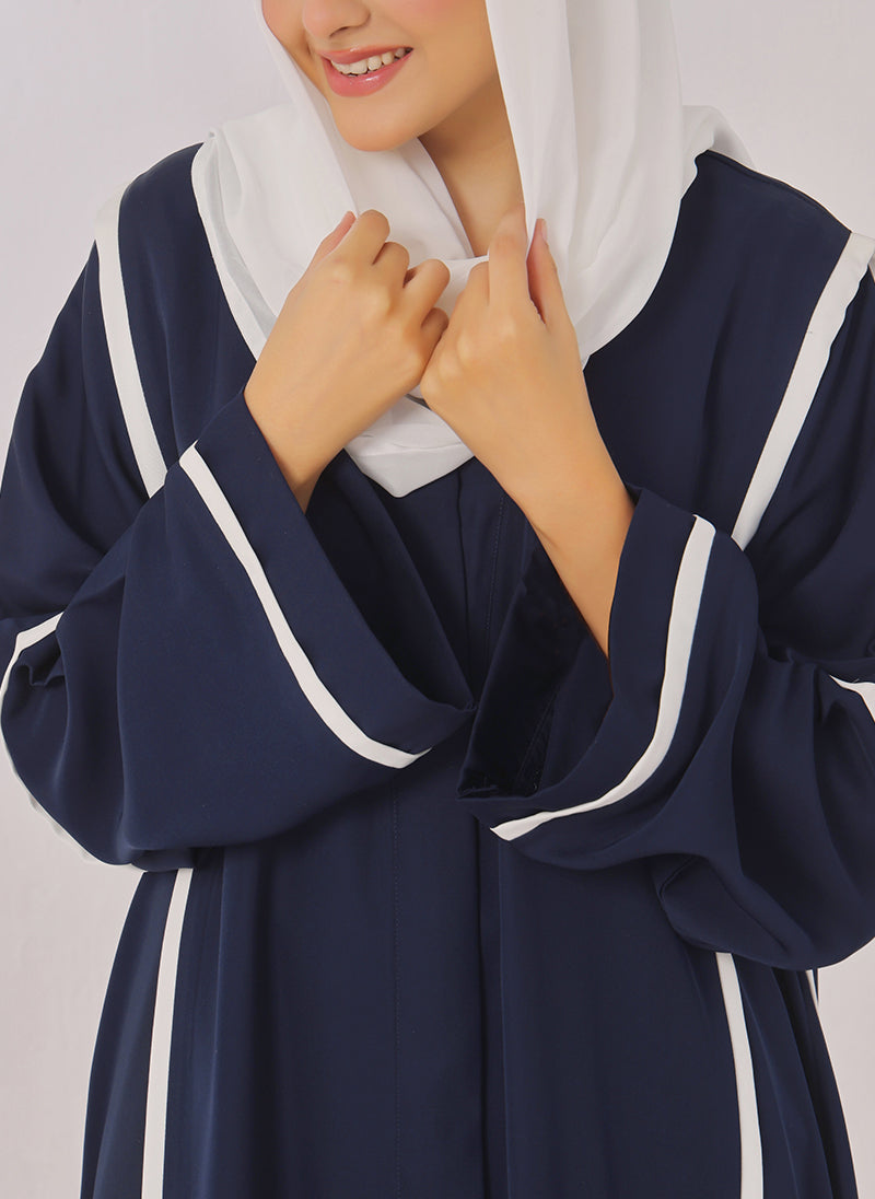 Hijab Ul Hareem Blue Nida White Stripe Abaya - 0116-R-1010