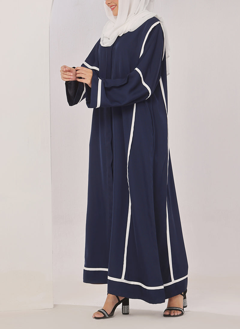 Hijab Ul Hareem Blue Nida White Stripe Abaya - 0116-R-1010