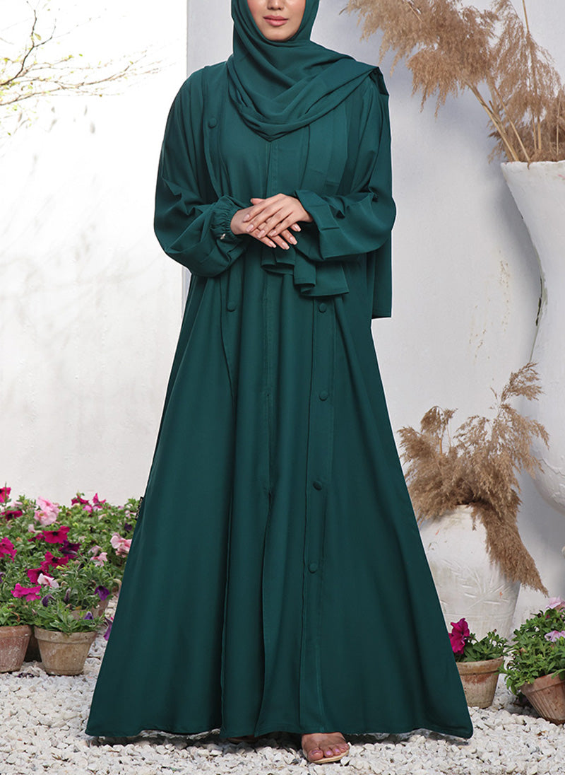 Hijab Ul Hareem Double Georgette Front Open Abaya Emerald 0116-R-704