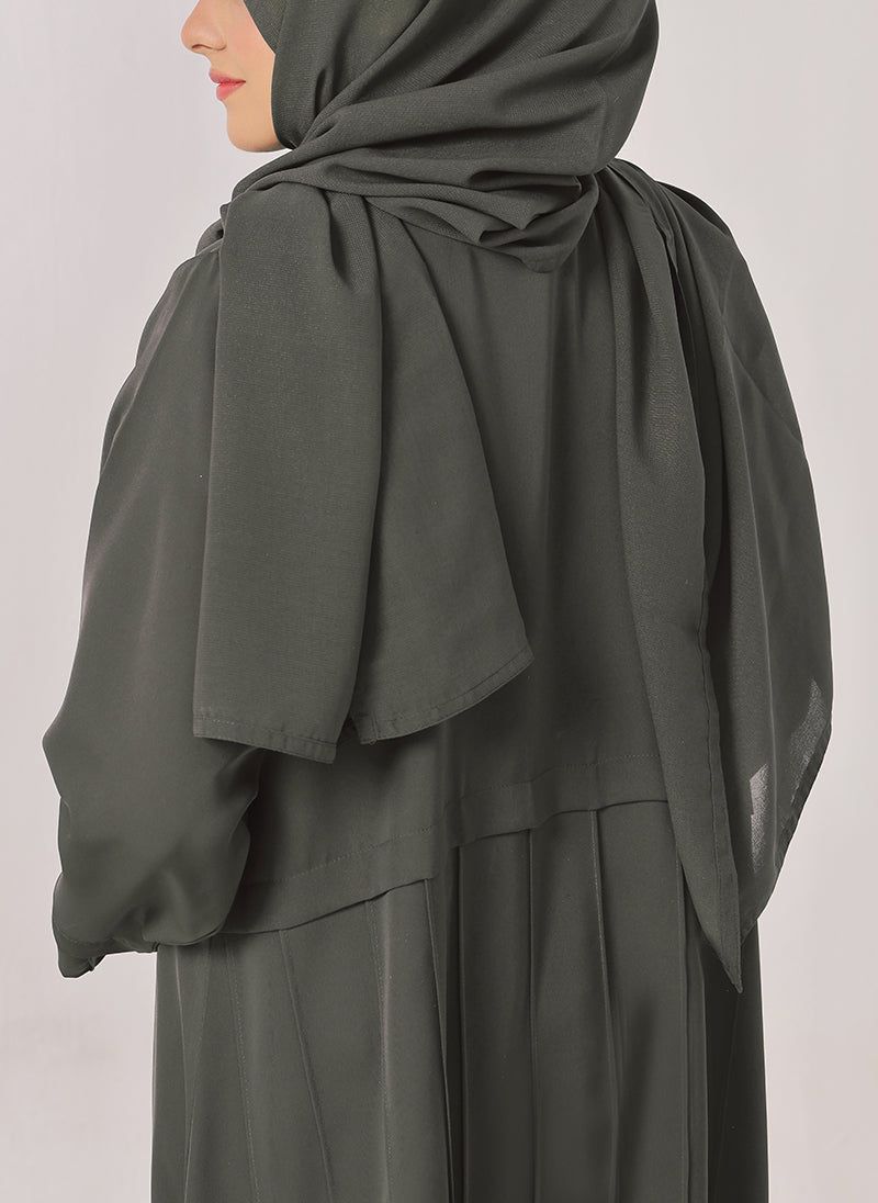 Hijab Ul Hareem Plates Front Open Grey Abaya - 0116-R-722
