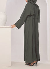 Hijab Ul Hareem Plates Front Open Grey Abaya - 0116-R-722