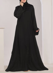 Hijab Ul Hareem Stone work Front Open Black Abaya - 0121-C-1024
