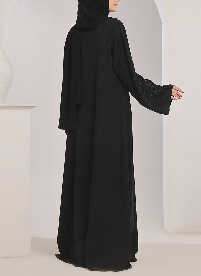 Hijab Ul Hareem Stone work Front Open Black Abaya - 0121-C-1024