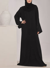 Hijab Ul Hareem Stone work Front Open Black Abaya - 0121-C-1024