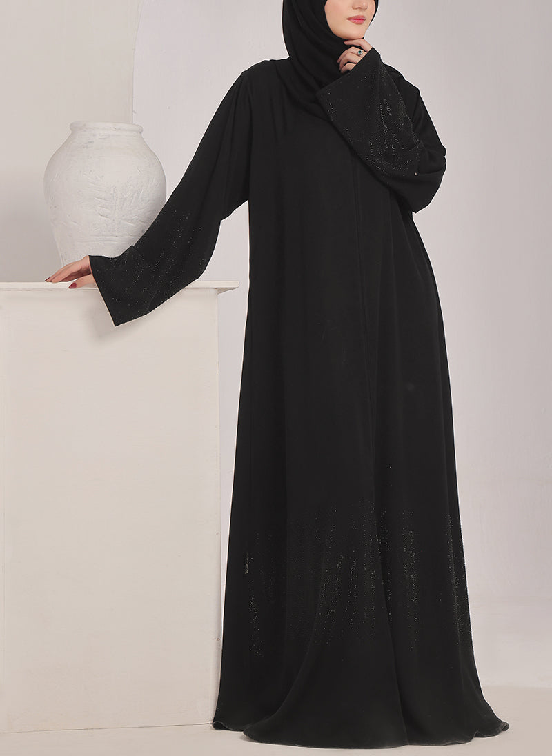 Hijab Ul Hareem Stone work Front Open Black Abaya - 0121-C-1024