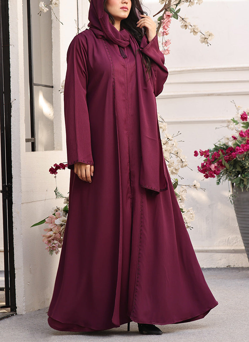 Hijab Ul Hareem Chiffon Front Open Abaya Rouge 0122-RC-713