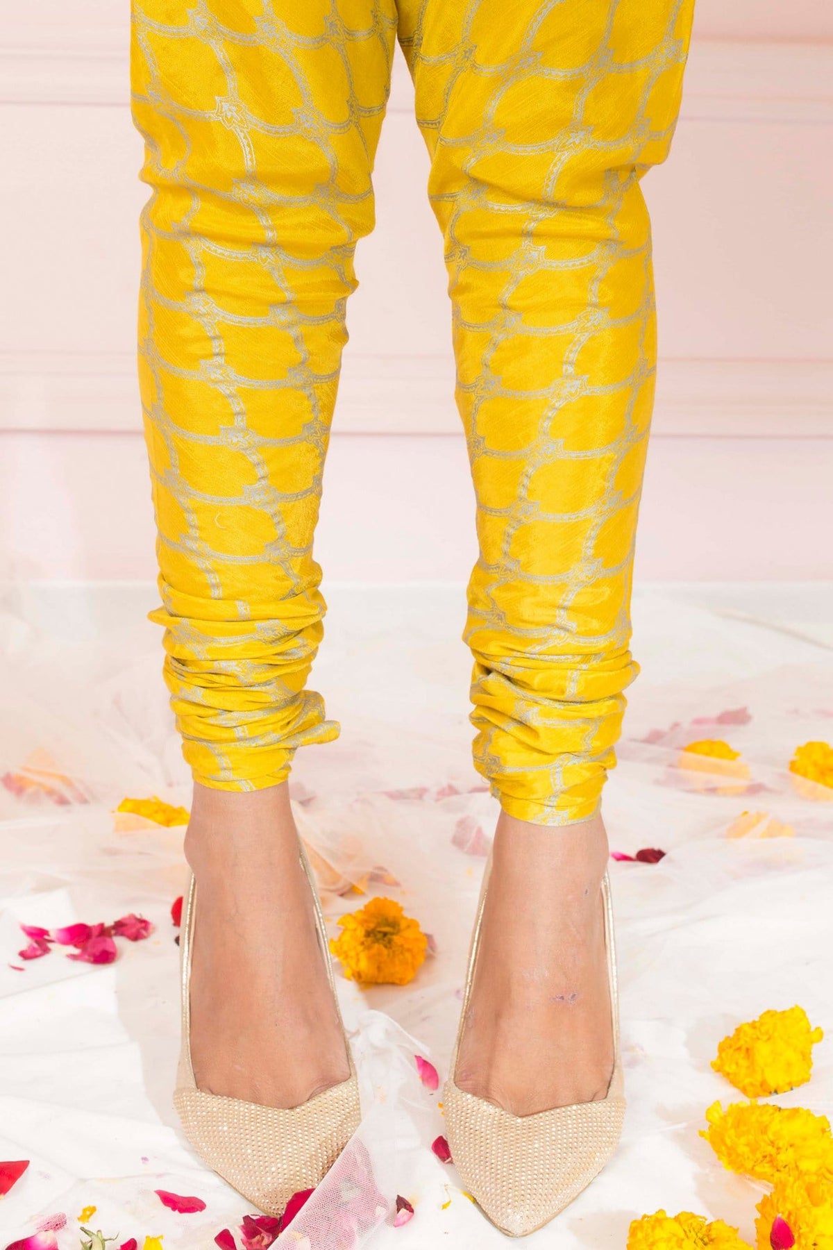 Soughaat Separates By Zaaviay Stitched Lime Yellow Raw Silk Churidaar