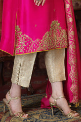 Arzish By Zaaviay Stitched Nazneen Gold Straight Button Pants
