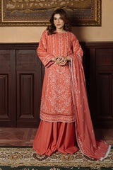 Festive Edit By Sahar Unstitched 3 Piece Chikankari Lawn Collection-02-Gilded Coral