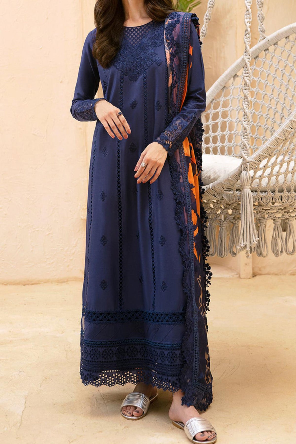 Luxe By Azure Unstitched 3 Piece Premium Cambric Collection'2024-02-Ocean Elegance